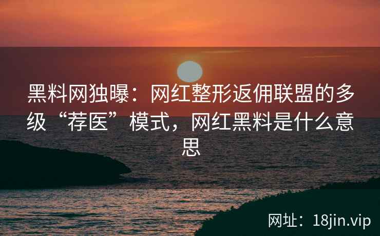 黑料网独曝：网红整形返佣联盟的多级“荐医”模式，网红黑料是什么意思